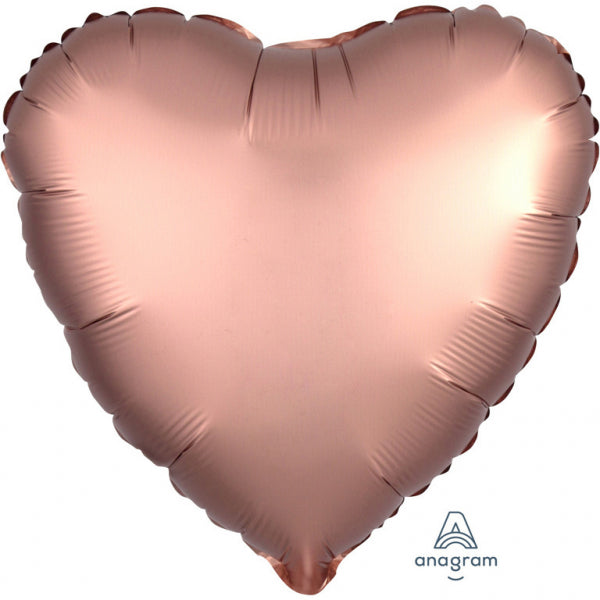 "Satin Luxe Rose Copper" Foil Balloon Heart, S15, 43cm