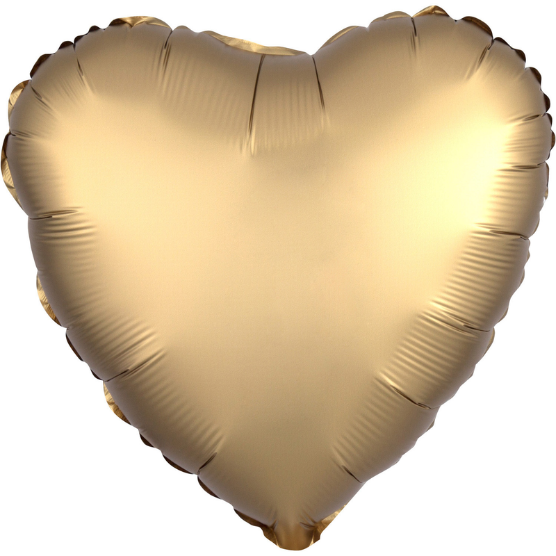 "Satin Luxe Gold Sateen" Foil Balloon Heart, S15, packed, 43cm