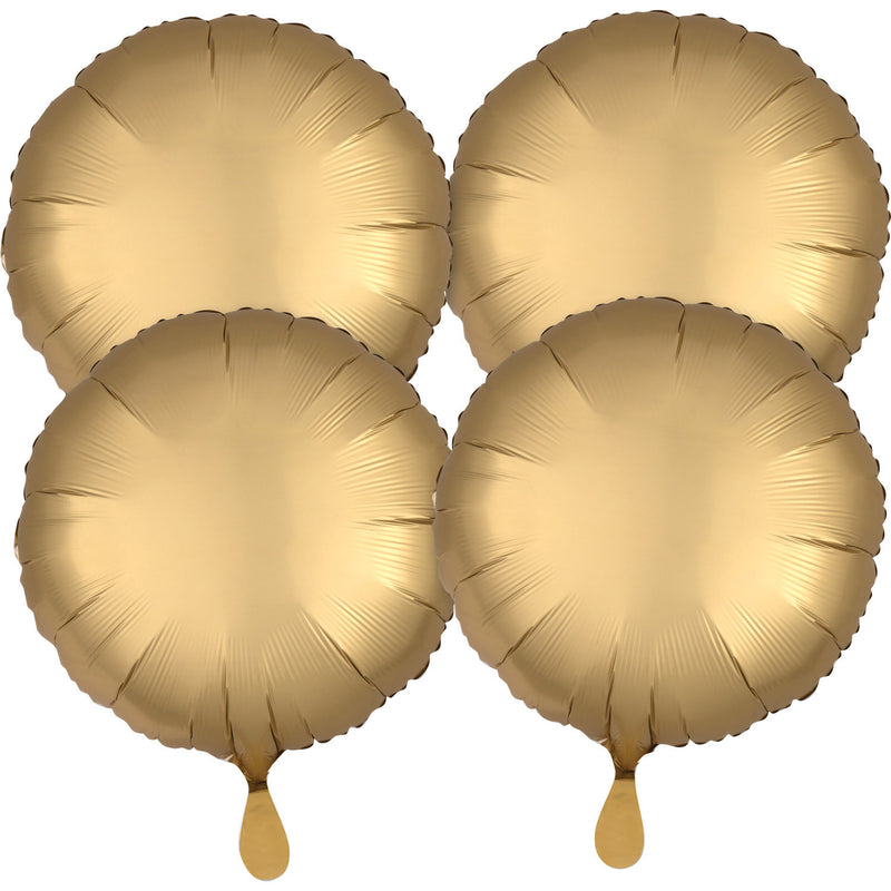 4 Pack "Satin Luxe Gold Satin " X 4 Foil Balloon Round, S15, 43cm