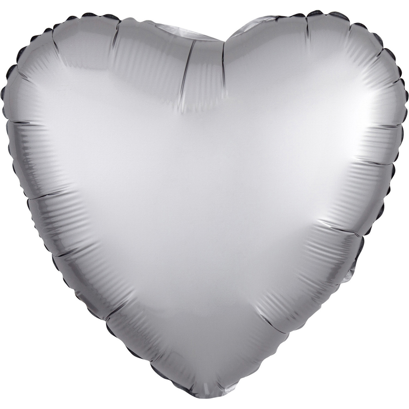 "Satin Luxe Platinum" Foil Balloon Heart, S15, packed, 43cm